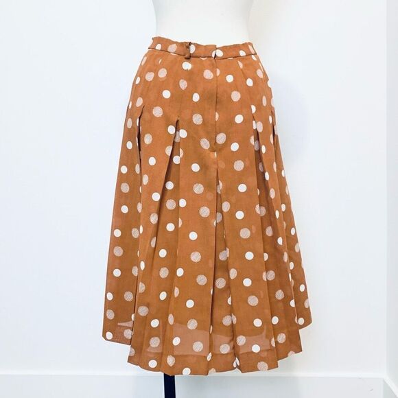 Vintage Orange Pleated Polka Dot Midi Swing Skirt S Small Lined - Picture 4 of 8
